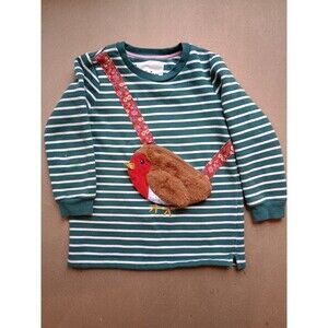 Mini Boden Girls Sweatshirt Appliqué Pocket Tunic Top Robin Sz 5-6 T Shirt Top